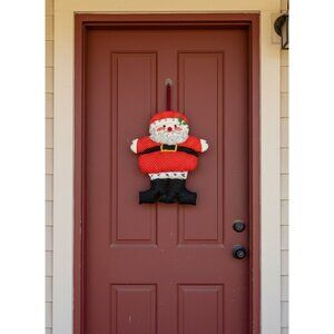 Vintage Handmade Santa Claus Door Hanging Decoration 21.5"x17"x2" Red & Black Po